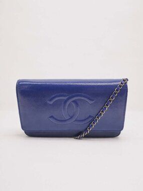 Authentic Chanel CC Caviar Wallet On Chain WOC Blue Leather Bag